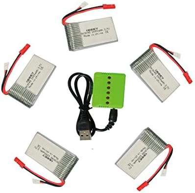 5 pcs 3.7v 1000mah 20c Lithium Battery with X6 Charger for MJX T04 T05 T25 M03 F28 F29 RC Quadcopter