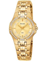 Pulsar Womens PTC390 Crystal Accented Gold-Tone Stainless Steel Watch