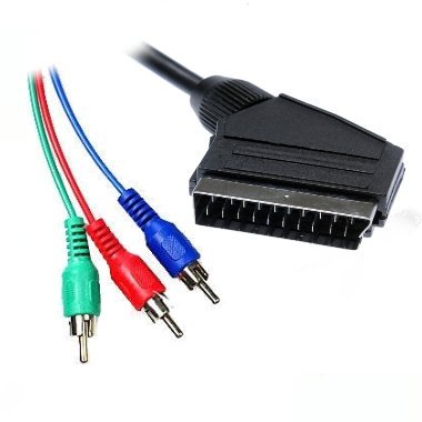 Ex-Pro Scart Out Plug 21 Pin to 3 x Phono RGB connection, DVD, TV Cable Lead - 1.5m