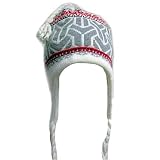 GRAY & WHITE KNIT BRAIDED TASSELS WINTER SKI CAP HAT