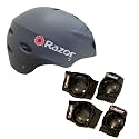 Razor V17 Child Helmet Matte Black with Razor Multi-Sport Protective Pad Set (Fits Ages 5-8)