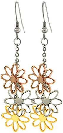 GSG 9 Stunning 3-Color Stainless Steel Three Flower Earrings (70 millimeters = 2.75")