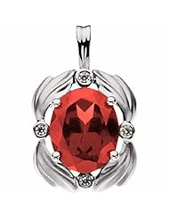 14K White Gold Oval Cut Chatham Created Ruby and Diamond Pendant -- LIFETIME WARRANTY