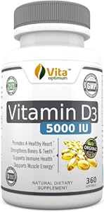 Vitamin D3 5000 IU - 100% Best Natural Sources in Organic Olive Oil - GMO Free & Preservative Free - 360 Softgels - Prevent Vitamin D Deficiency and its Symptoms by Taking a Daily Supplement