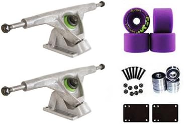 Longboard Silver Reverse Kingpin Trucks Skateboard Deck Package Orangatang Durian 75mm Slide Wheels, Abec 7 Bearings, Hardware &amp; Risers