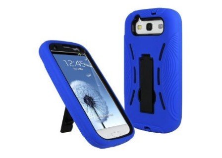 niceEshop Dark Blue/Black Armor Combo Silicone Hybrid Hard Case Cover with Kickstand for the New Samsung Galaxy S3 i9300