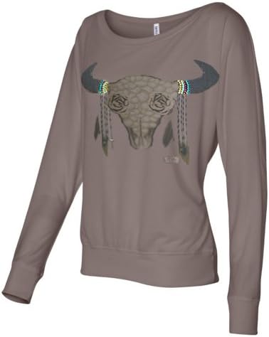 Marialena Women's Long Sleeve Slouchy Gem Skull Shirt, Medium