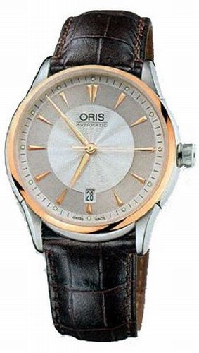 Oris Men's 733 7591 6351LS Artelier Date Silver and Grey Guilloche Dial Watch