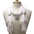 White Radiant Flower Charm Jewelry Pendant Scarf With Fringe