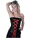  : Gothic Black PVC Steel Boned Overbust Corset With Red Fishnet Overlay Front Decorative Lacing Shaper Corset LVG9205