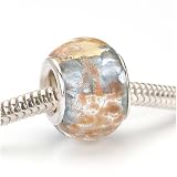 Murano Style Glass Silver & Gold Foil Lampwork Bead Fits Pandora Light Blue 13mm (1)