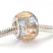 Murano Style Glass Silver & Gold Foil Lampwork Bead Fits Pandora Light Blue 13mm (1)