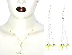 Silver Jewelry Sets - Earring and Necklace with Citrin Gemstones(gnklcs288)