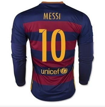 Barcelona Home Messi Kids #10 Soccer Kit Long Sleeve Jersey and Shorts All Youth Sizes (Kids Small 5-8 years of age)