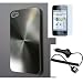 Silver Metal Aluminum Back Cover Finger Ripple Hard Case+ Screen Protector + Car Charger for iPhone 4 / 4G