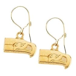 14K Yellow Seattle Seahawks NFL Logo Dangle Earrings
