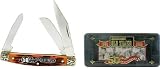 Schrade 34OTBRT 50Th Anniversary Old Timer Three-Blade Folding Pocket Knife, With Red Pick-Bone Side Inserts And Collectors Tin.