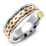 SUCELLOS 14K Two-Tone Gold Celtic Stars Wedding Band Ring