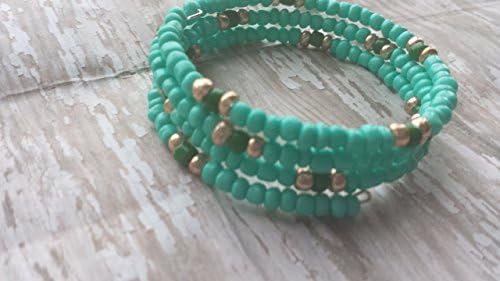 Turquoise and Gold beaded wrap bracelet