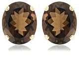 14k Yellow Gold 11x9mm Smoky Quartz Stud Earrings