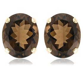 14k Yellow Gold 11x9mm Smoky Quartz Stud Earrings by Amazon.com Collection
