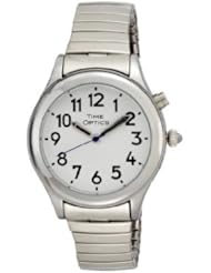 TimeOptics Womens Talking Silver-Tone Day Date Alarm Expansion Bracelet Watch # GWC09ST