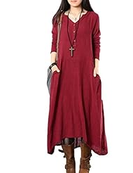 Plus Size Cotton/Linen Long Sleeves Spring Fall  Dress