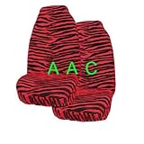 Set of 2 Universal-fit Animal Print Front Bucket Seat Cover - Zebra Red