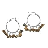  Sterling Silver Medium Hoop Earrings with Picture Jasper Chip Drops (0.9