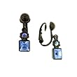 Square Drop Jet and Sapphire Tone Earrings Clip On
