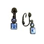 Square Drop Jet and Sapphire Tone Earrings Clip On