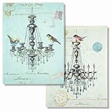 IMAGE OF Shabby Cottage Chic Vintage Chandelier Bird Print Art