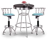 Chrome Bar Table & 2 Chrome Adjustable 24"-29" Baby Blue Vinyl Seat Barstoo ....