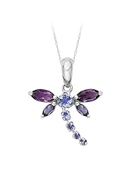 Tanzanite, Amethyst & Iolite Dragonfly Pendant in 10K White Gold