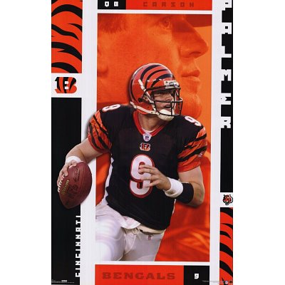 Professionally Framed Cincinnati Bengals (Carson Palmer with Football) Sports Poster Print - 24x36 with RichAndFramous Black Wood Frame