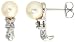10k White Gold 9/16 (14mm) tall Earrings, w/ 0.10 Carat Round Brilliant Diamonds & 6.5mm Pearls