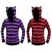 Womens Striped Kitty Cat Ears Zip Up Hoodie