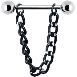 Handcrafted Black Silver Chain Drop Nipple Ring