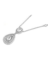 Rhodium Plated Sterling Silver Necklace Clear CZ Teardrop 16"~18" Necklaces