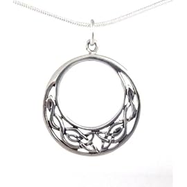 925 Sterling Silver Celtic Openwork Circle Pendant Necklace on 16 Inch Chain