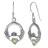 Sterling Silver .925 Stamp Hypoallergenic Celtic Claddagh Created Peridot Earrings