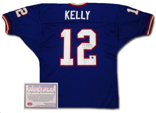 Jim Kelly Buffalo Bills NFL Hand Signed Authentic Style Away Blue Football Jersey
