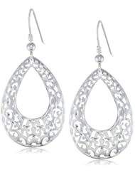 Sterling Silver Open Filigree Teardrop French Wire Earrings