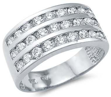 Solid 14k White Gold Ladies CZ Cubic Zirconia Anniversary Wedding Band Ring 1.5 ct