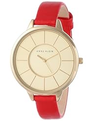 Anne Klein Womens AK/1500CHRD Slim Gold-Tone Case Red Leather Strap Watch