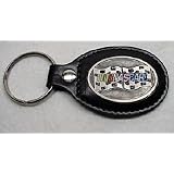 NASCAR ENAMEL PEWTER/LEATHER KEYCHAIN