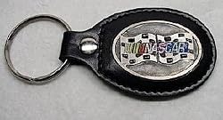 NASCAR  ENAMEL PEWTER/LEATHER KEYCHAIN