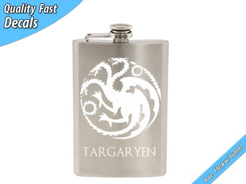 Game of Thrones House Targaryen Inspired Art Hand-made Etched 8 oz Stainless Steel Flask