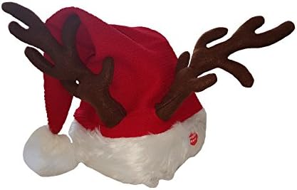 Musical Christmas Santa Hat with Animated Reindeer Antlers. Wearable Or Decoration. Plays Rockin' Christmas Tune While Antlers Rock Back and Forth to the Rhythm. Battery Operated. Kids Will Love It.