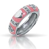 Valentines Day Bling Jewelry Pink Enamel CZ Stackable Silver Heart Ring